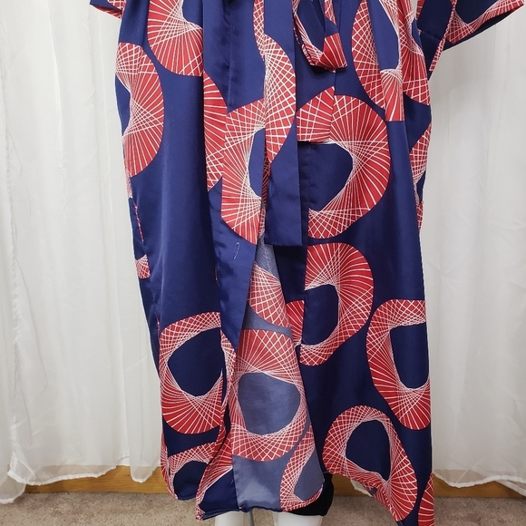 Vintage B. Cohen for Saks Fifth Avenue kimono robe blue red geometric pattern - Picture 4 of 13